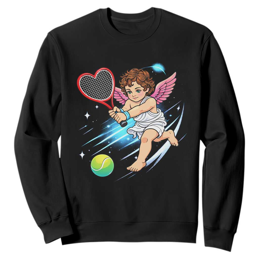 Funny Cupid Tennis Player Sweatshirt Valentines Day Gift TS12 Black Print Your Wear