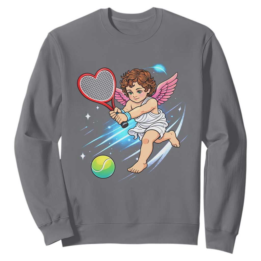 Funny Cupid Tennis Player Sweatshirt Valentines Day Gift TS12 Charcoal Print Your Wear