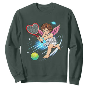 Funny Cupid Tennis Player Sweatshirt Valentines Day Gift TS12 Dark Forest Green Print Your Wear
