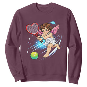 Funny Cupid Tennis Player Sweatshirt Valentines Day Gift TS12 Maroon Print Your Wear