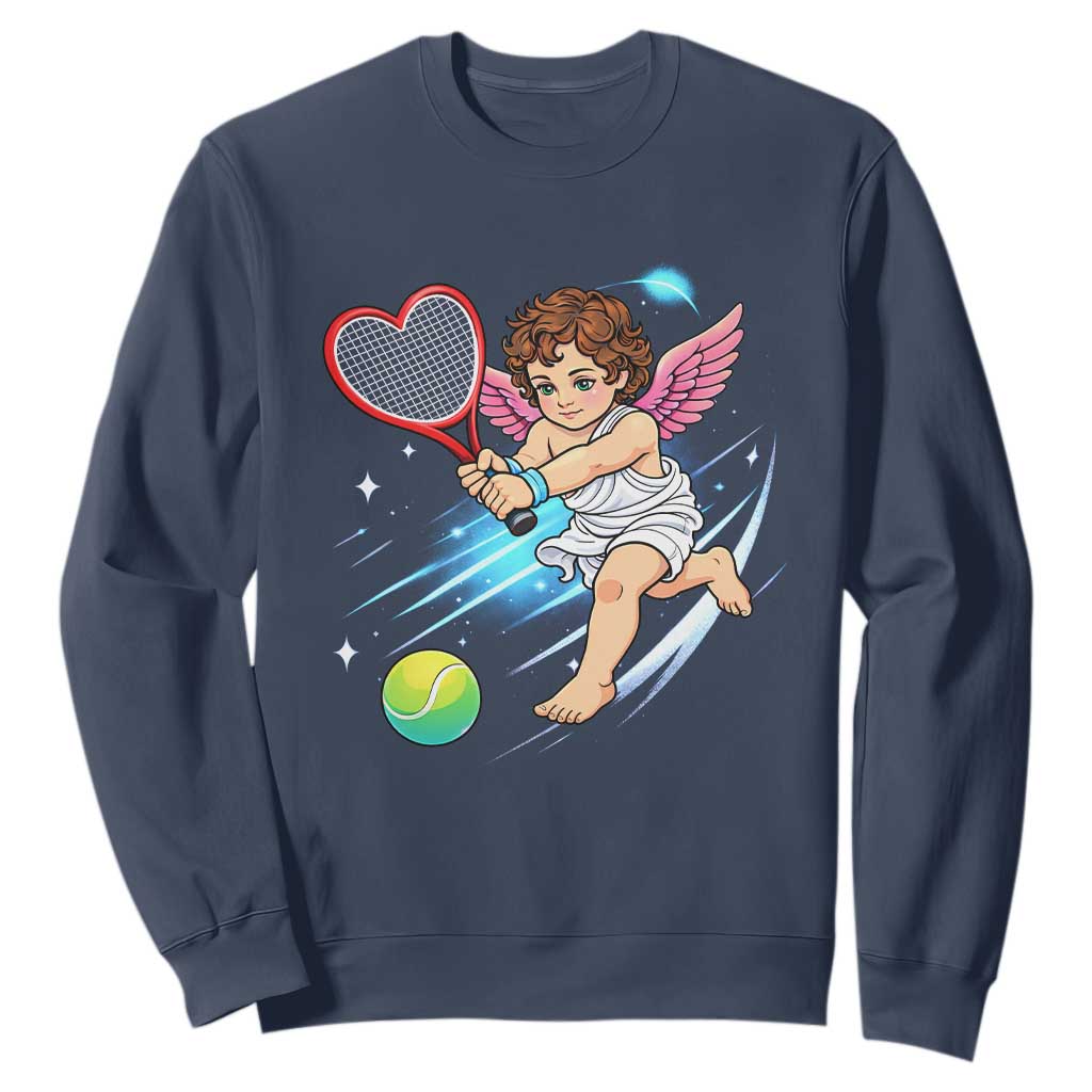 Funny Cupid Tennis Player Sweatshirt Valentines Day Gift TS12 Navy Print Your Wear