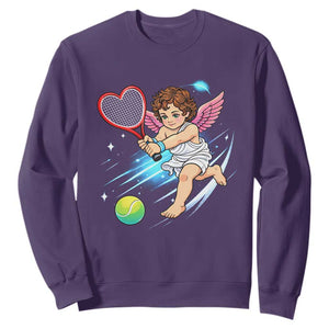 Funny Cupid Tennis Player Sweatshirt Valentines Day Gift TS12 Purple Print Your Wear