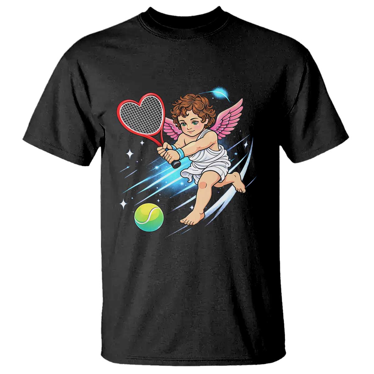 Funny Cupid Tennis Player T Shirt Valentines Day Gift TS12 Black Print Your Wear