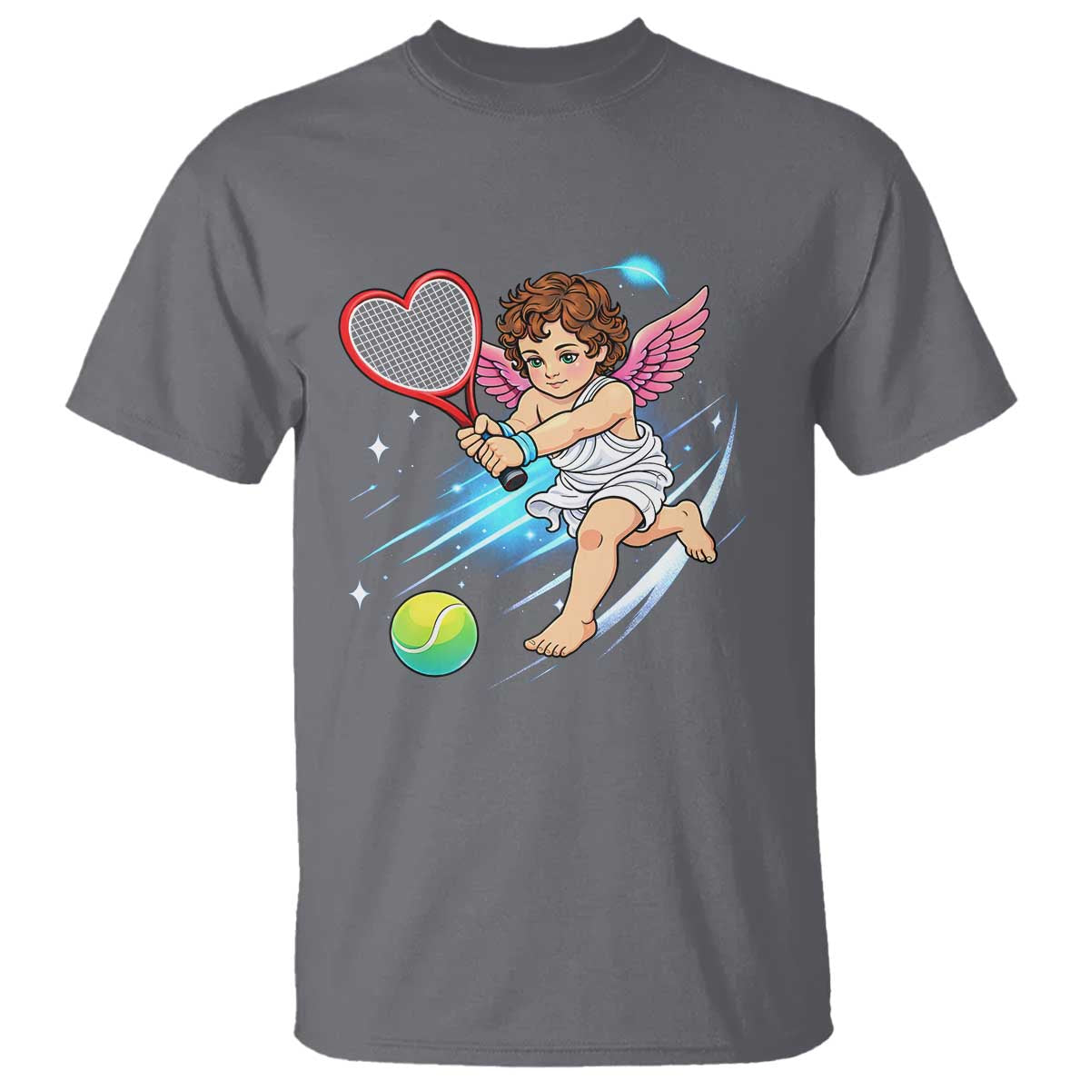 Funny Cupid Tennis Player T Shirt Valentines Day Gift TS12 Charcoal Print Your Wear