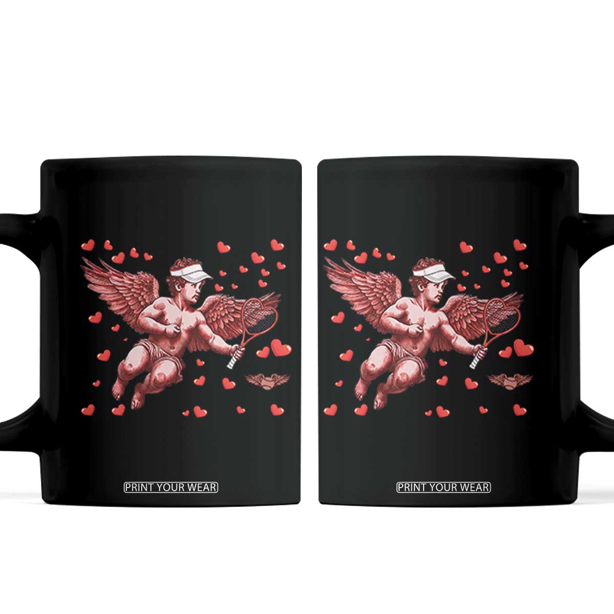 Cute Cupid Tennis Angel Coffee Mug Valentines Day Gift TS12 Black Print Your Wear