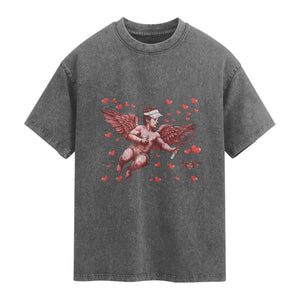 Cute Cupid Tennis Angel Washed Cotton T-Shirt Valentines Day Gift