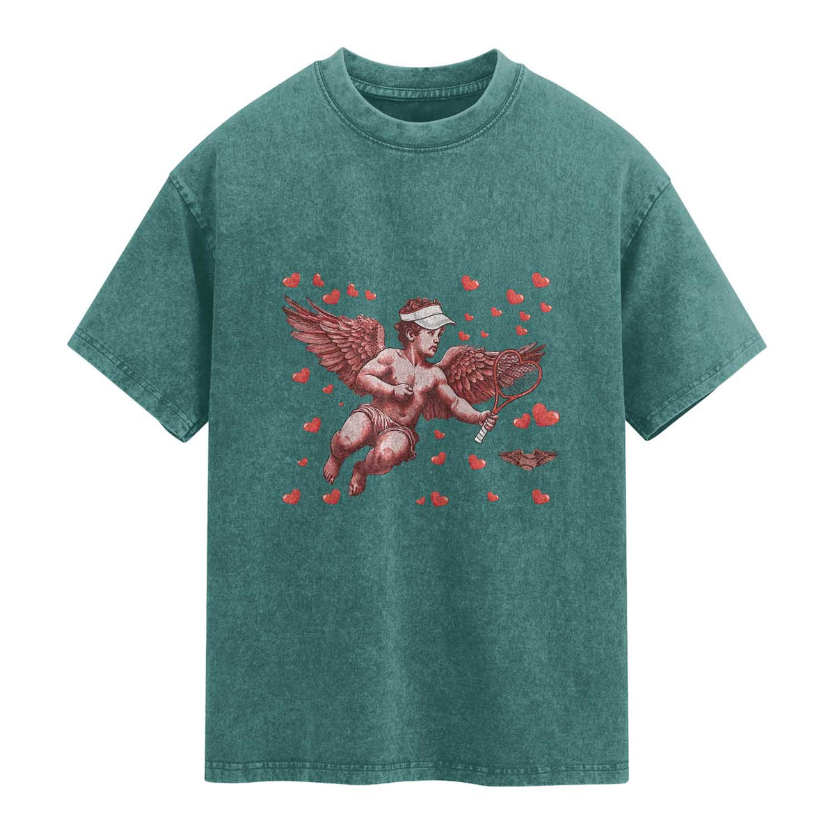 Cute Cupid Tennis Angel Washed Cotton T-Shirt Valentines Day Gift