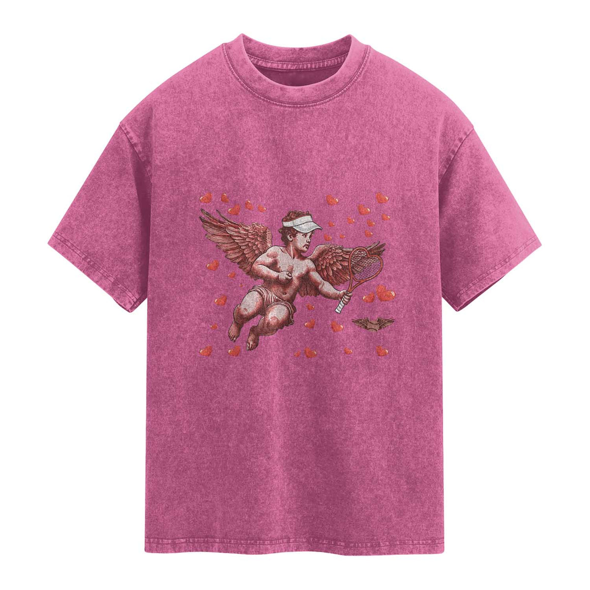 Cute Cupid Tennis Angel Washed Cotton T-Shirt Valentines Day Gift