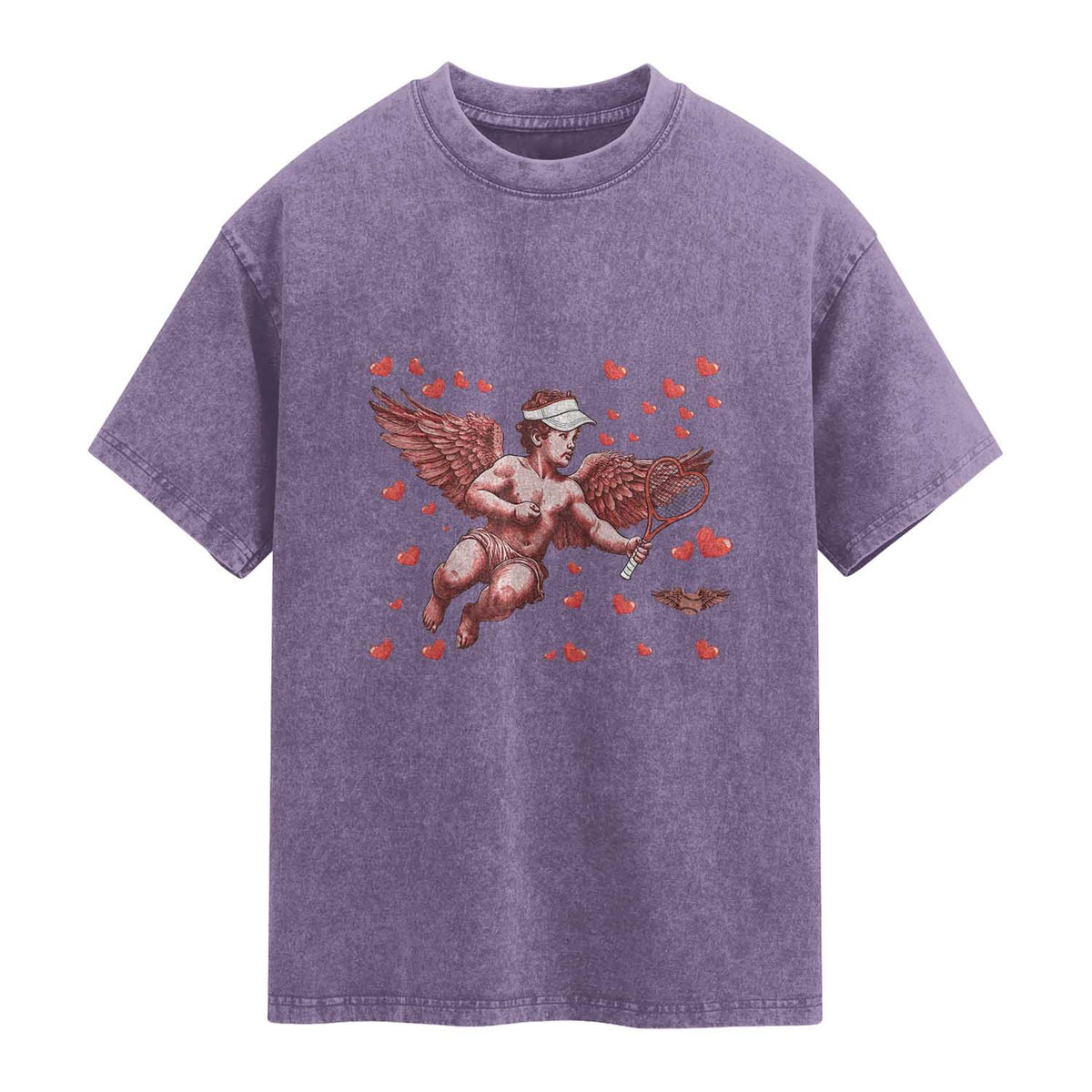 Cute Cupid Tennis Angel Washed Cotton T-Shirt Valentines Day Gift
