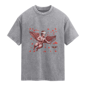 Cute Cupid Tennis Angel Washed Cotton T-Shirt Valentines Day Gift