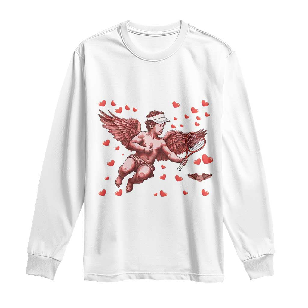 Cute Cupid Tennis Angel Long Sleeve Shirt Valentines Day Gift TS12 White Print Your Wear
