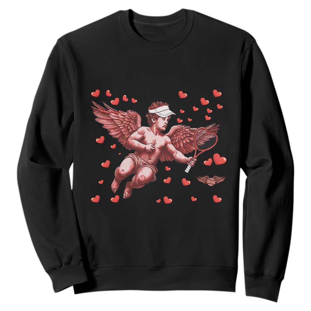Cute Cupid Tennis Angel Sweatshirt Valentines Day Gift TS12 Black Print Your Wear