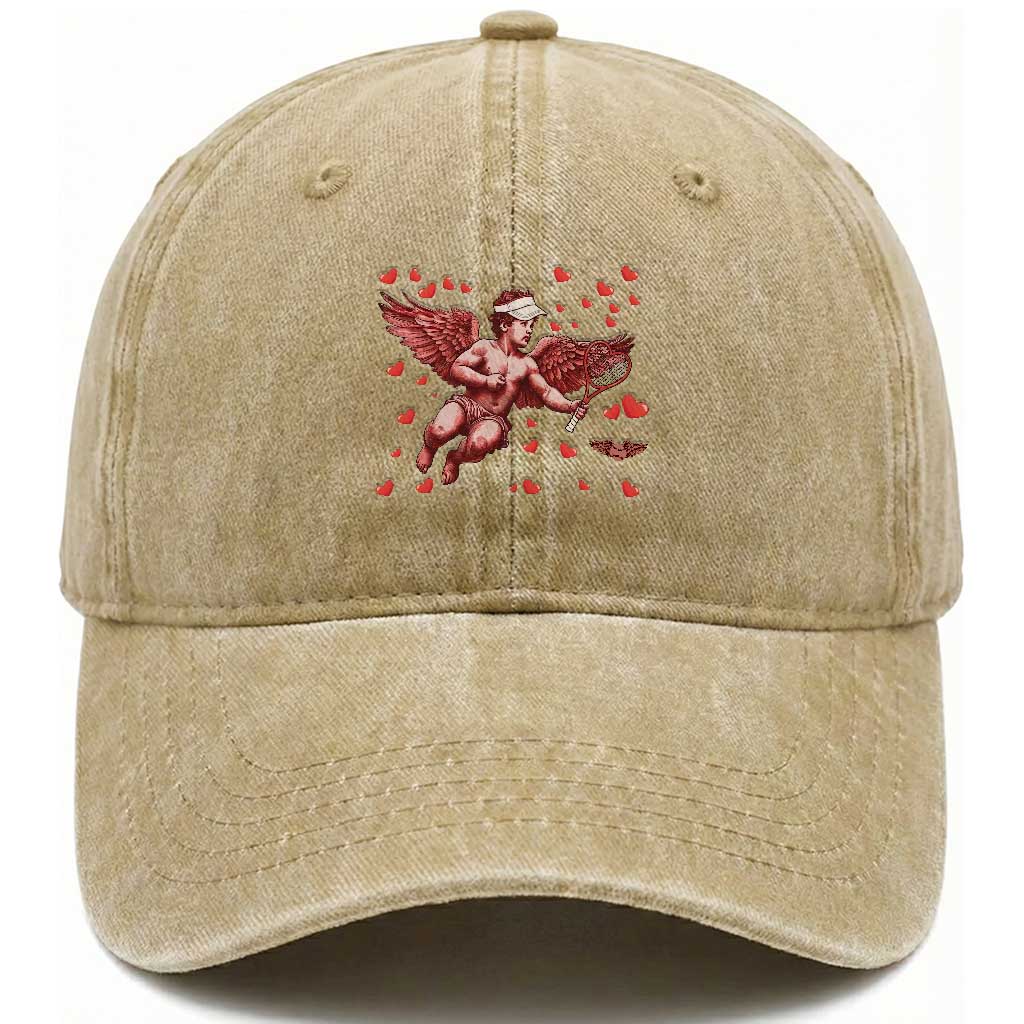 Cute Cupid Tennis Angel Washed Cotton Baseball Cap Valentines Day Gift TS12 Print Your Wear