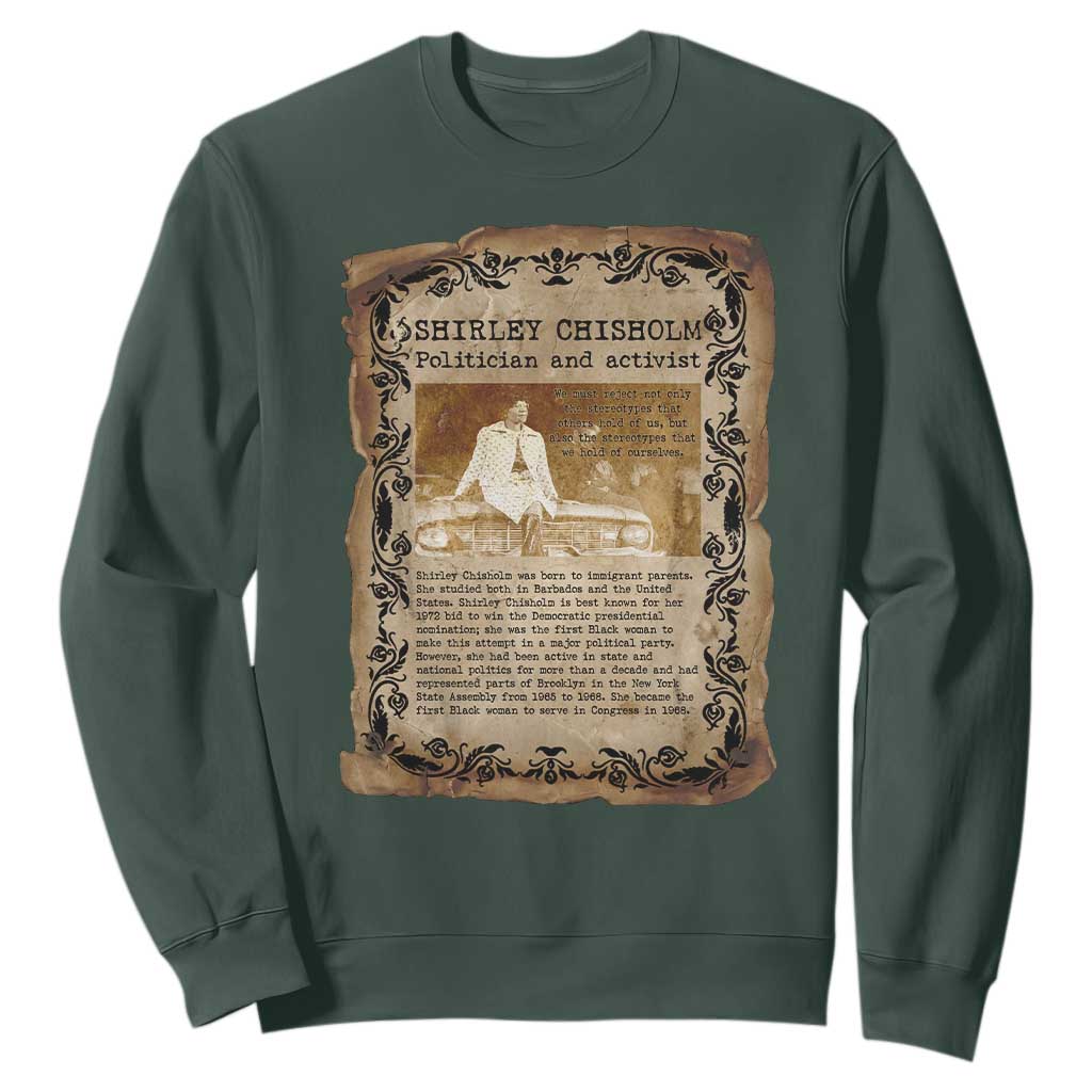 Vintage Newspaper Shirley Chisholm Sweatshirt Black History Month Gift TS12 Dark Forest Green Print Your Wear