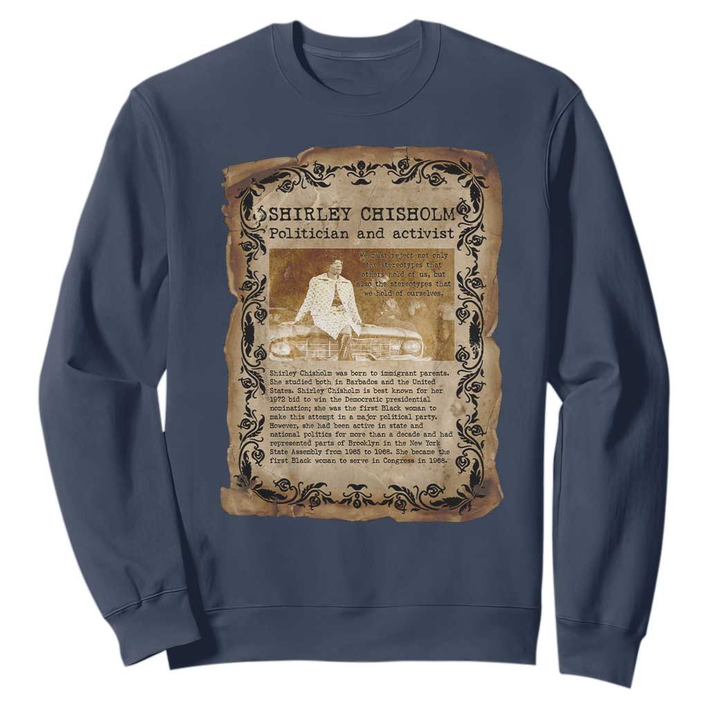 Vintage Newspaper Shirley Chisholm Sweatshirt Black History Month Gift TS12 Navy Print Your Wear