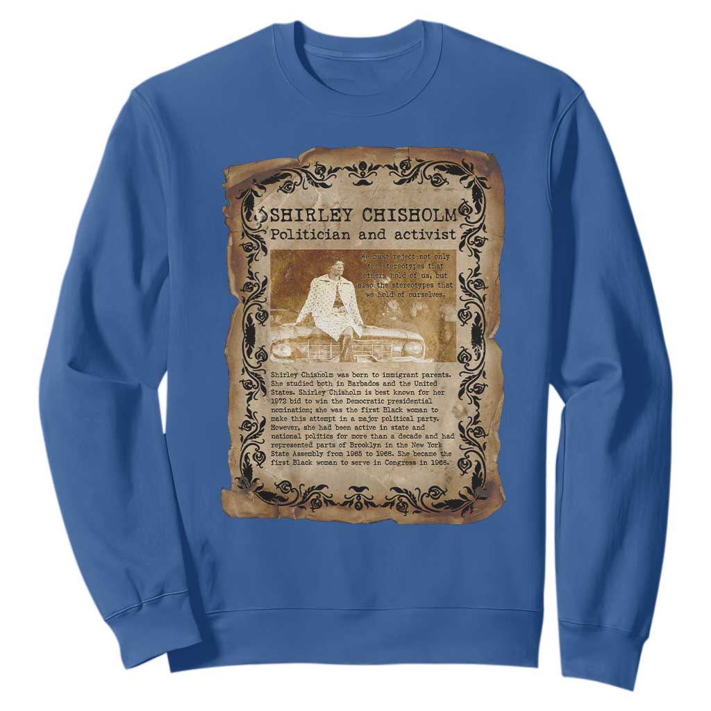 Vintage Newspaper Shirley Chisholm Sweatshirt Black History Month Gift TS12 Royal Blue Print Your Wear