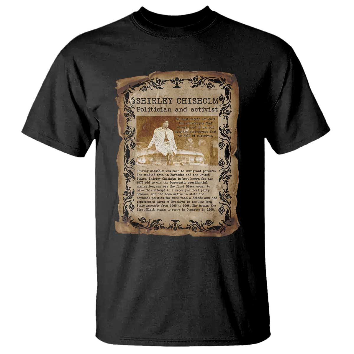 Vintage Newspaper Shirley Chisholm T Shirt Black History Month Gift TS12 Black Print Your Wear
