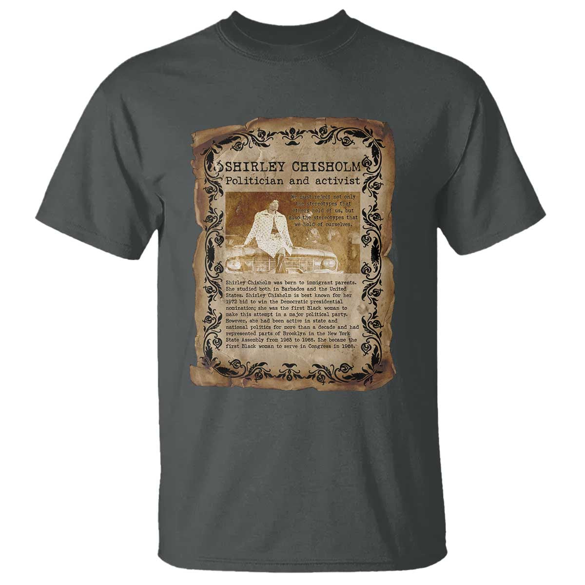 Vintage Newspaper Shirley Chisholm T Shirt Black History Month Gift TS12 Dark Heather Print Your Wear