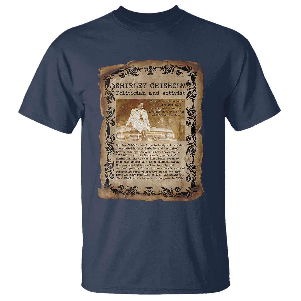 Vintage Newspaper Shirley Chisholm T Shirt Black History Month Gift TS12 Navy Print Your Wear