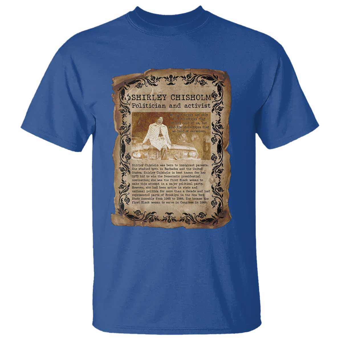 Vintage Newspaper Shirley Chisholm T Shirt Black History Month Gift TS12 Royal Blue Print Your Wear