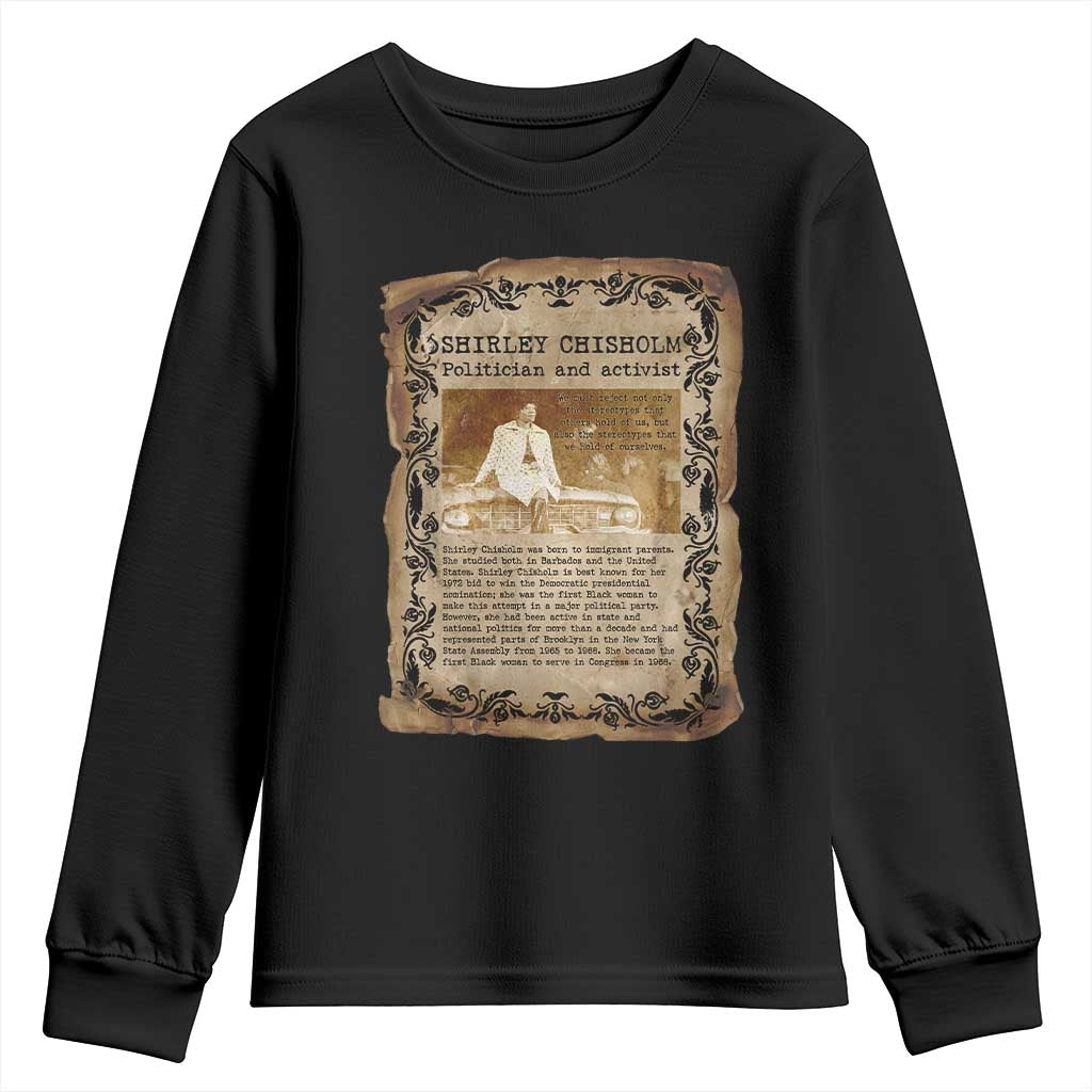 Vintage Newspaper Shirley Chisholm Youth Sweatshirt Black History Month Gift TS12 Black Print Your Wear