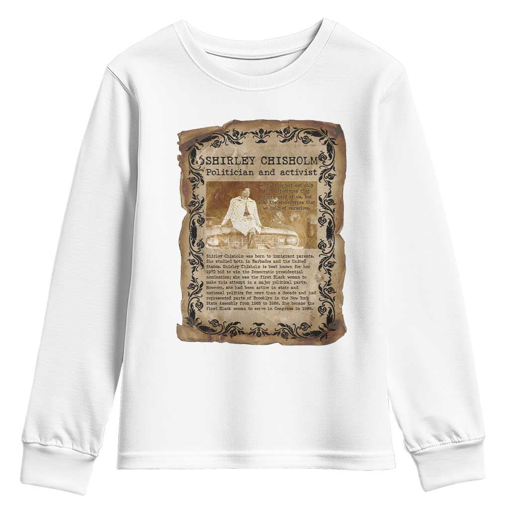 Vintage Newspaper Shirley Chisholm Youth Sweatshirt Black History Month Gift TS12 White Print Your Wear