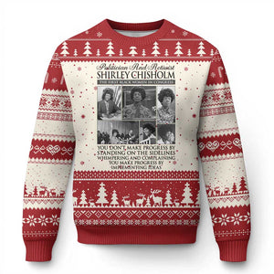 Shirley Chisholm Ugly Christmas Sweater You Make Progress By Implementing Ideas Quote TS12 Beige Red Print Your Wear