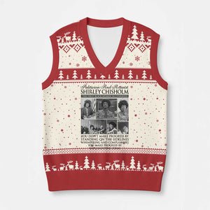 Shirley Chisholm V-Neck Knit Sweater Vest You Make Progress By Implementing Ideas Quote TS12 Beige Red Print Your Wear