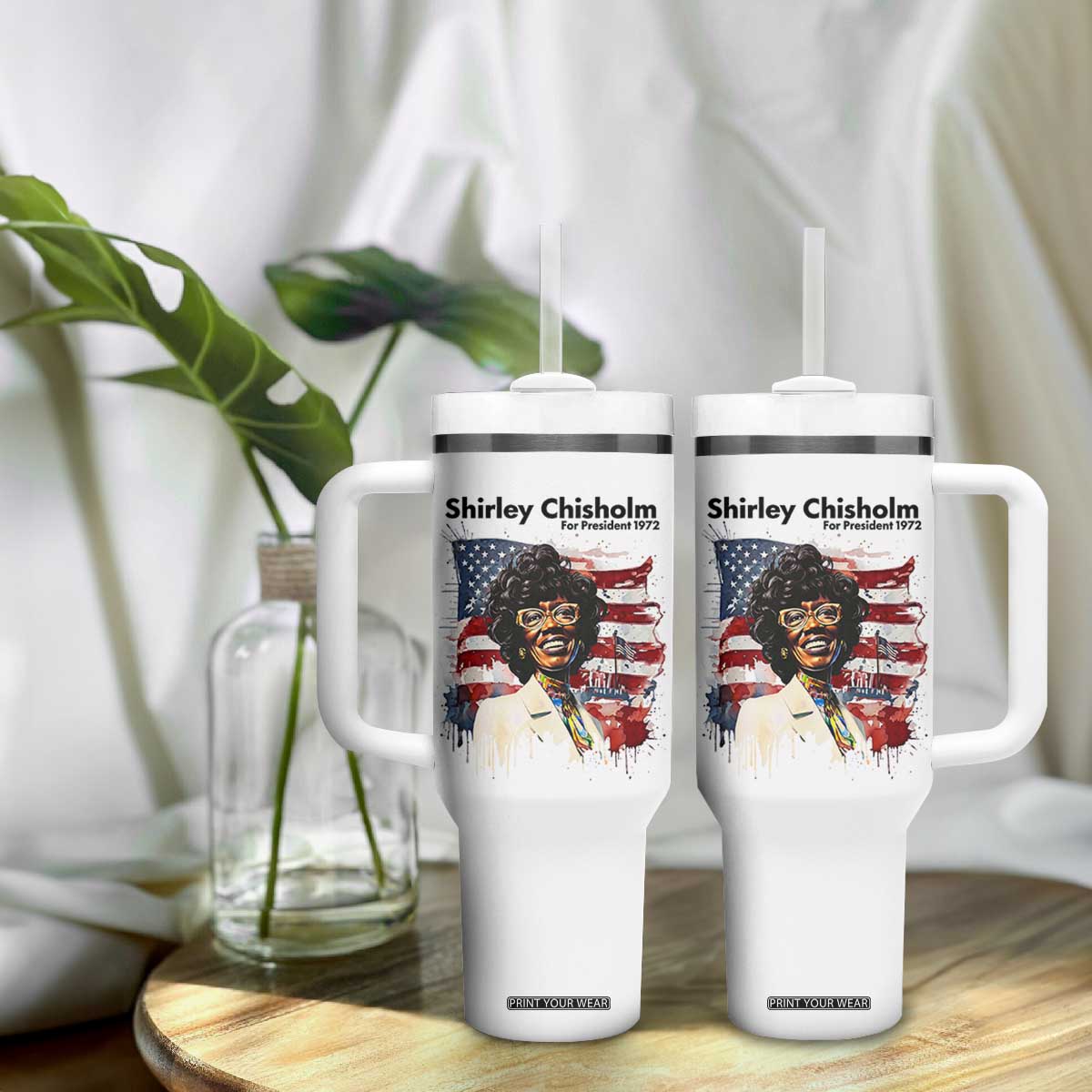 Shirley Chisholm For President 1972 With American Flag Tumbler With Handle TS12 Print Your Wear