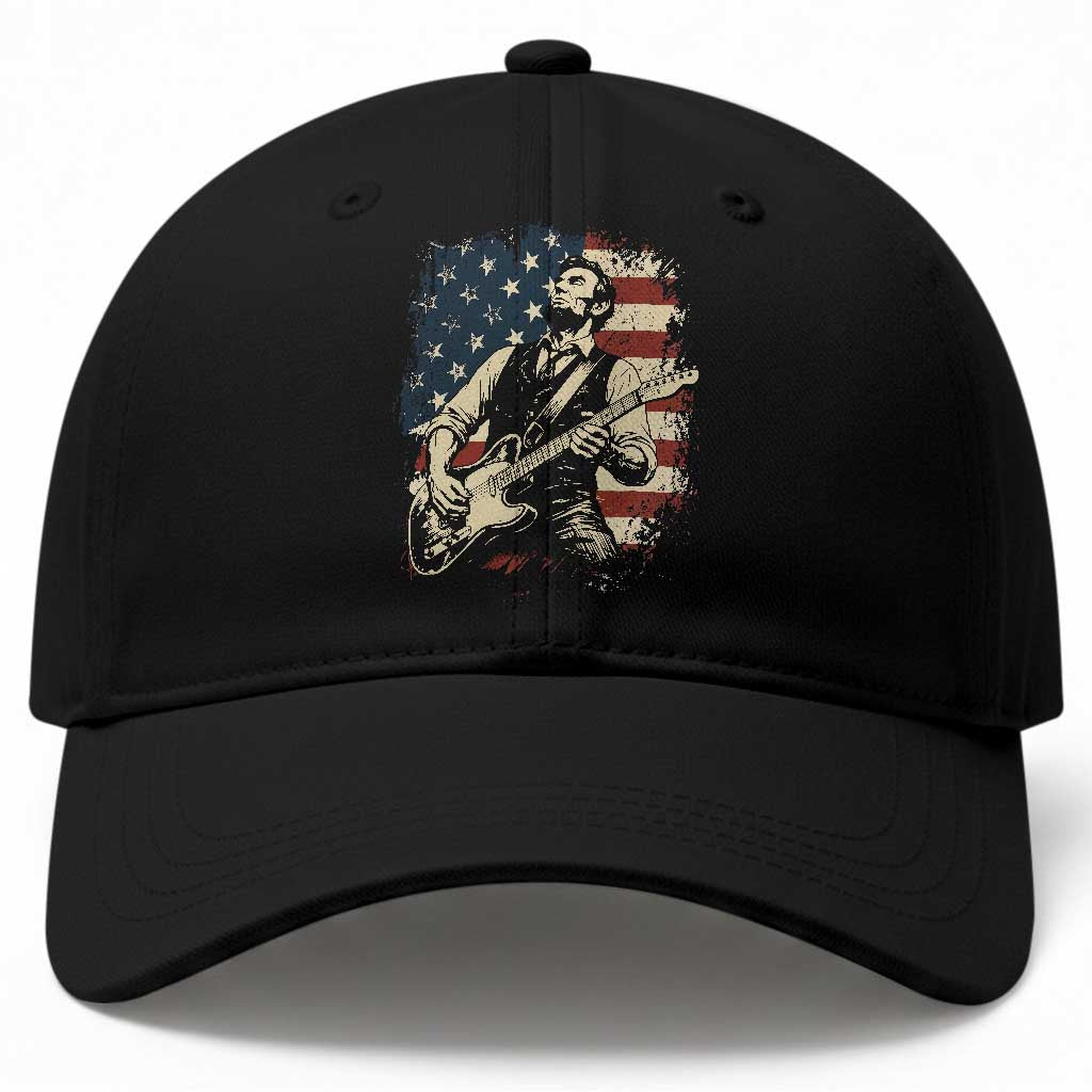 Vintage Abraham Lincoln Playing Electric Guitar Baseball Cap Patriotic Rocker Gift TS12 Print Your Wear