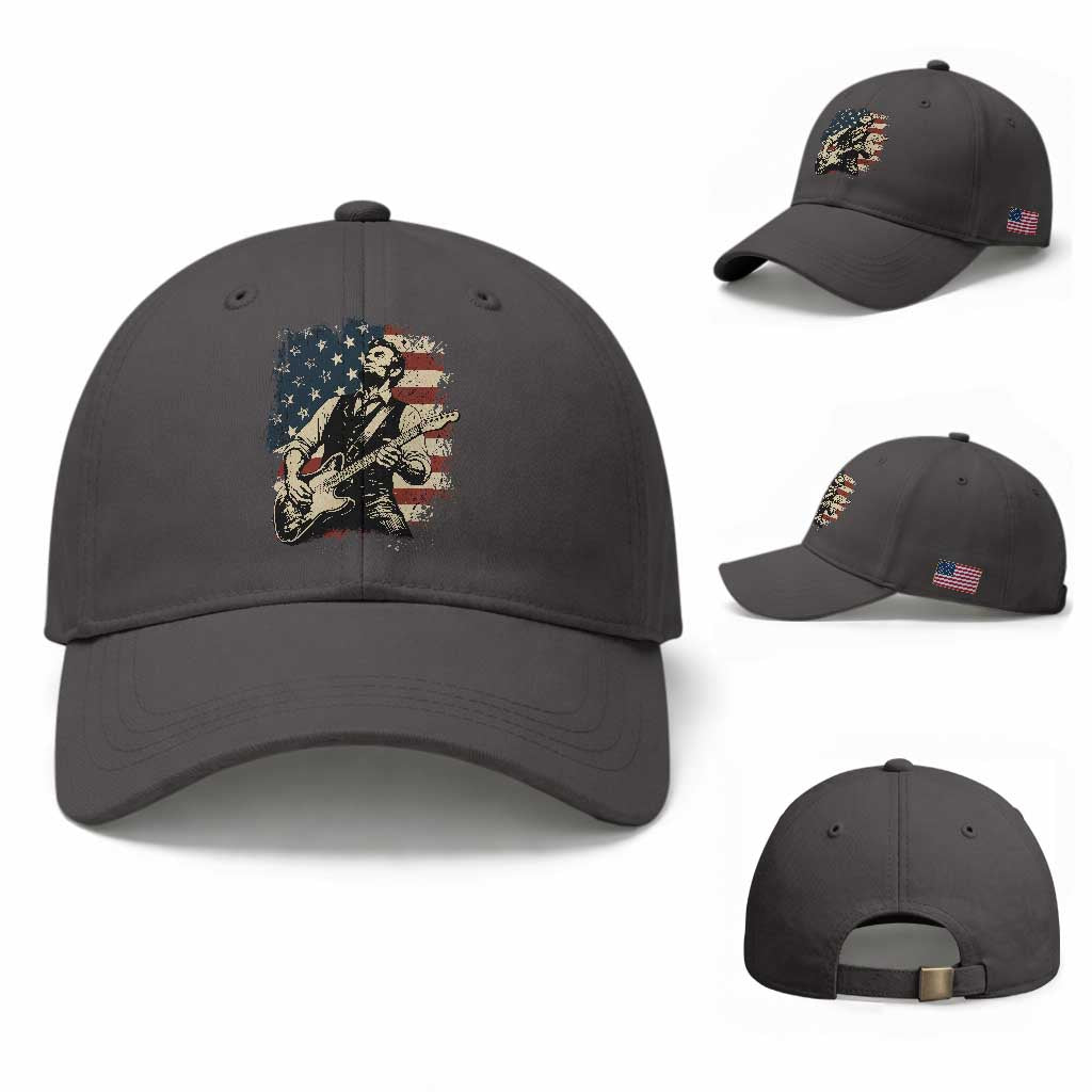 Vintage Abraham Lincoln Playing Electric Guitar Baseball Cap Patriotic Rocker Gift TS12 Baseball Cap Universal Fit Dark Gray Print Your Wear