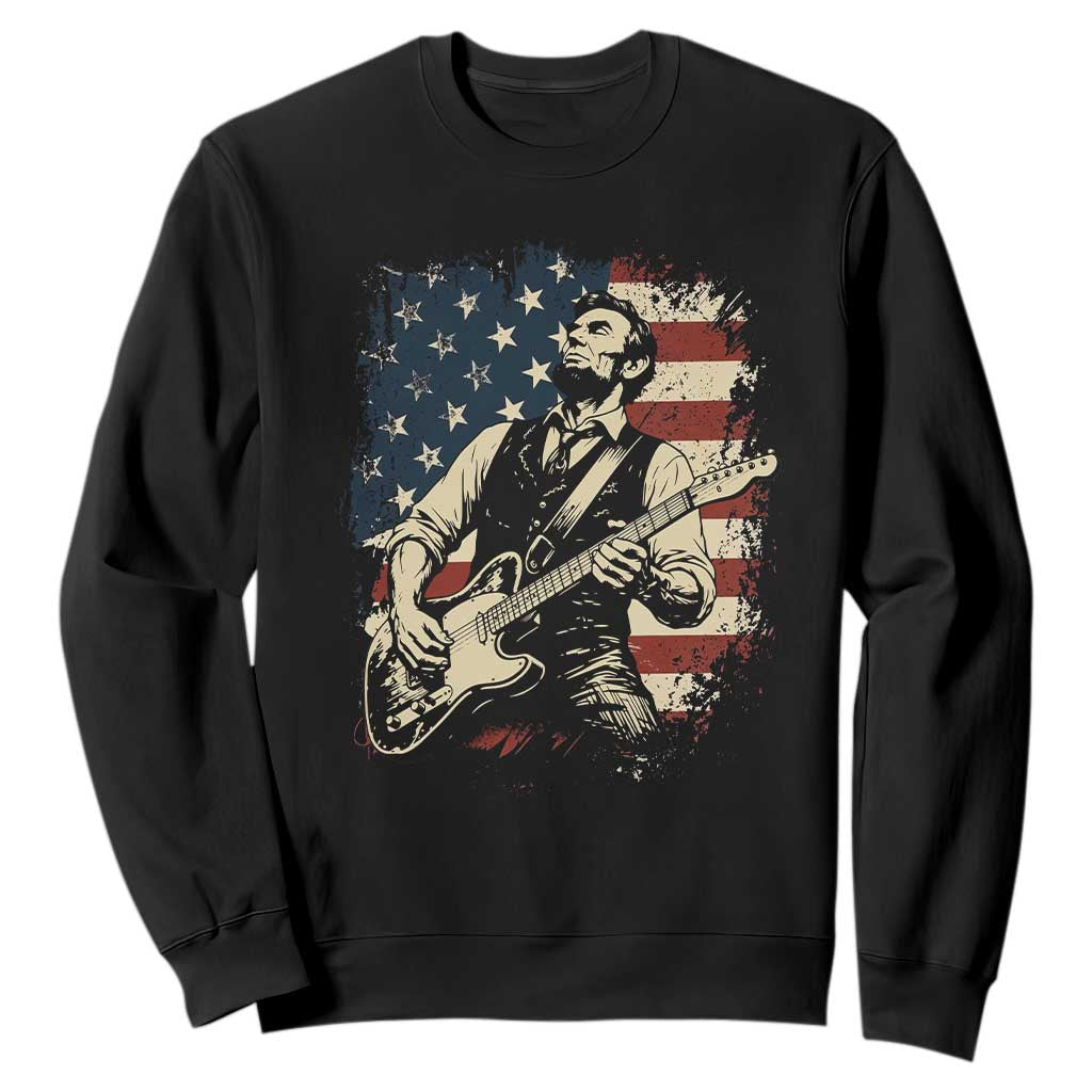 Vintage Abraham Lincoln Playing Electric Guitar Sweatshirt Patriotic Rocker Gift TS12 Black Print Your Wear