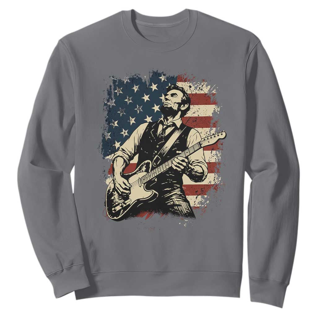 Vintage Abraham Lincoln Playing Electric Guitar Sweatshirt Patriotic Rocker Gift TS12 Charcoal Print Your Wear