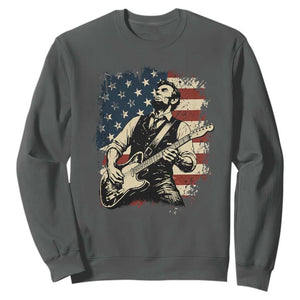 Vintage Abraham Lincoln Playing Electric Guitar Sweatshirt Patriotic Rocker Gift TS12 Dark Heather Print Your Wear