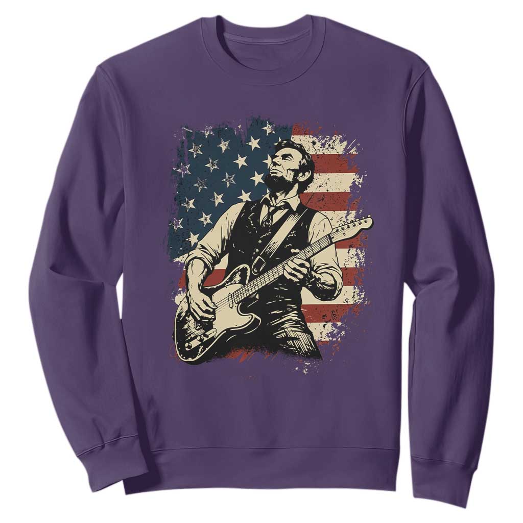 Vintage Abraham Lincoln Playing Electric Guitar Sweatshirt Patriotic Rocker Gift TS12 Purple Print Your Wear