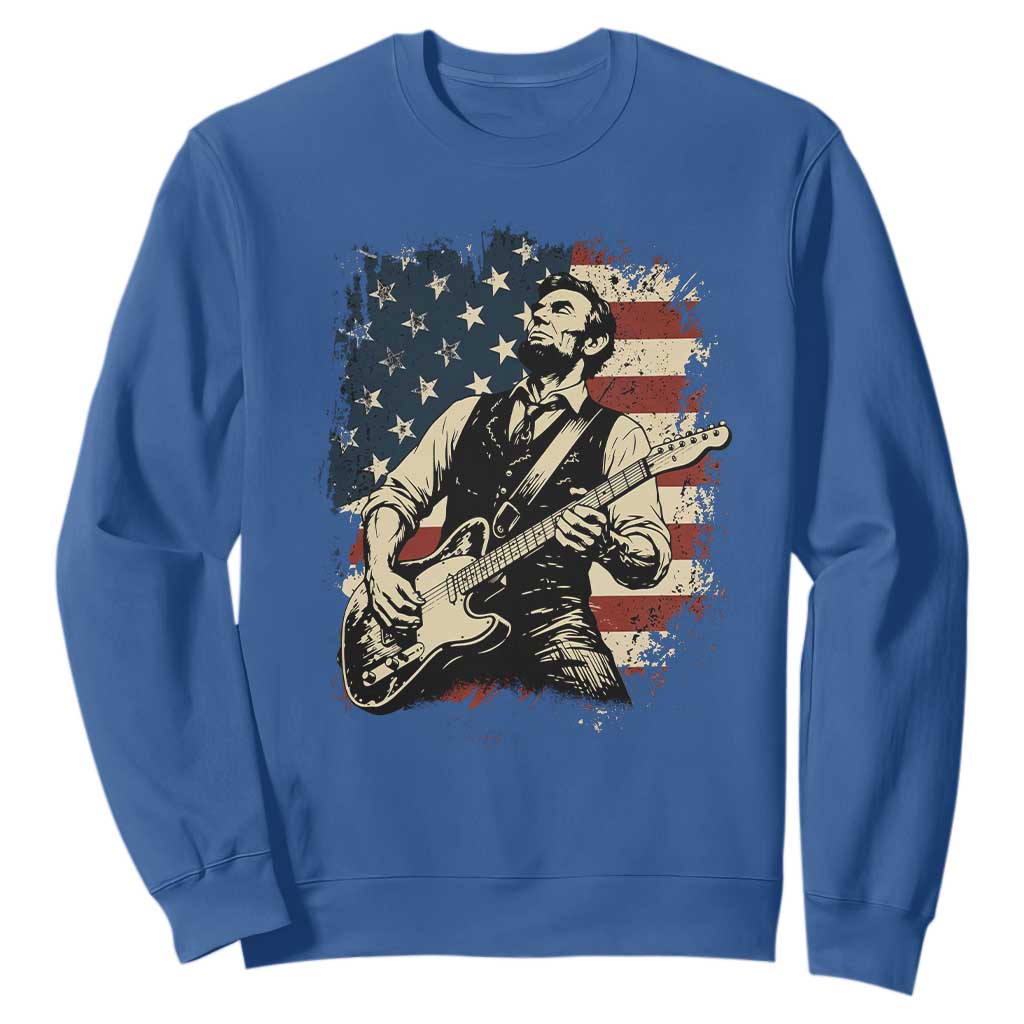 Vintage Abraham Lincoln Playing Electric Guitar Sweatshirt Patriotic Rocker Gift TS12 Royal Blue Print Your Wear