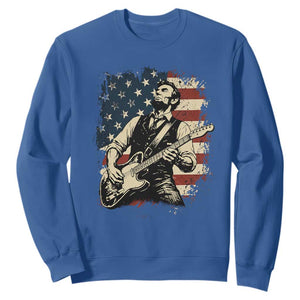 Vintage Abraham Lincoln Playing Electric Guitar Sweatshirt Patriotic Rocker Gift TS12 Royal Blue Print Your Wear