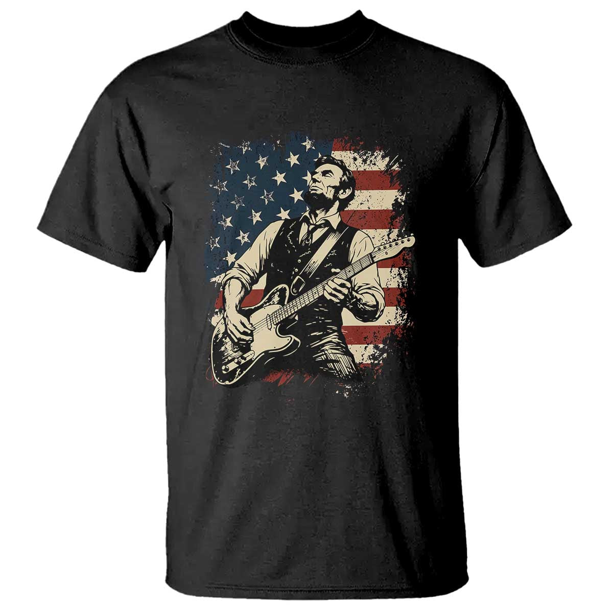 Vintage Abraham Lincoln Playing Electric Guitar T Shirt Patriotic Rocker Gift TS12 Black Print Your Wear