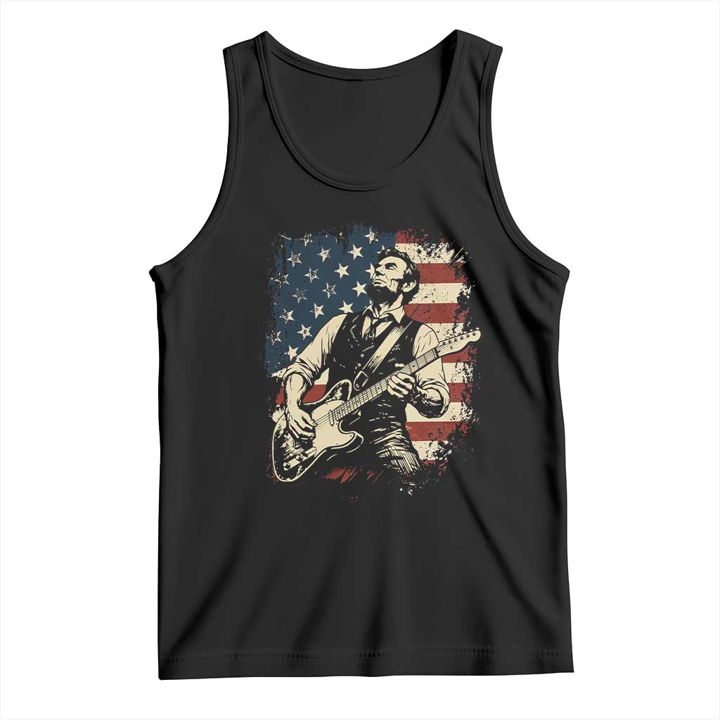 Vintage Abraham Lincoln Playing Electric Guitar Tank Top Patriotic Rocker Gift TS12 Black Print Your Wear