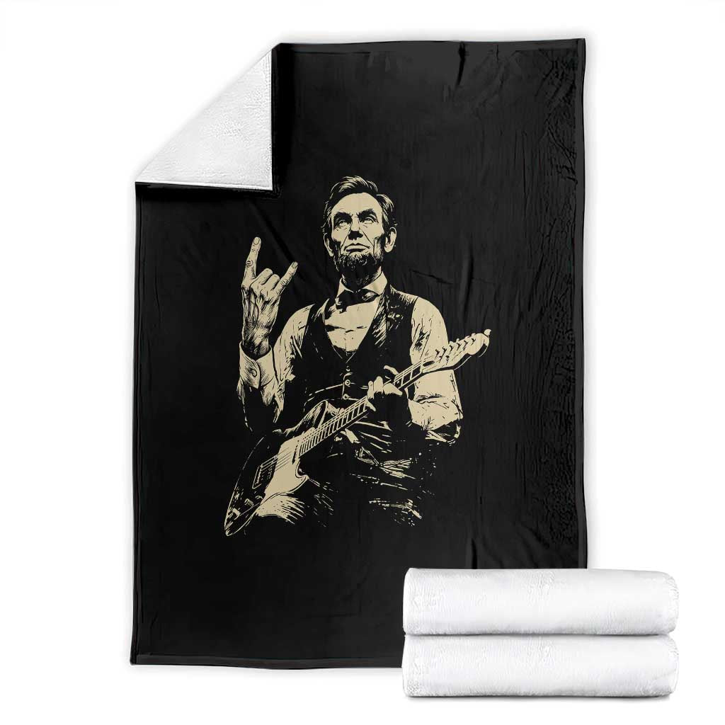 Rock And Roll Abraham Lincoln Playing Guitar Throw Blanket Vintage Patriotic Music Gift TS12 Black Print Your Wear