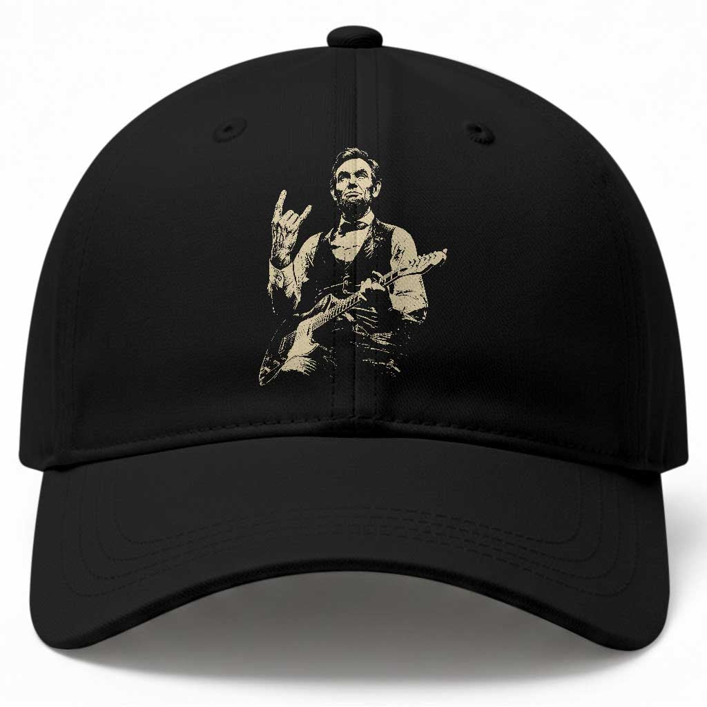 Rock And Roll Abraham Lincoln Playing Guitar Baseball Cap Vintage Patriotic Music Gift TS12 Print Your Wear