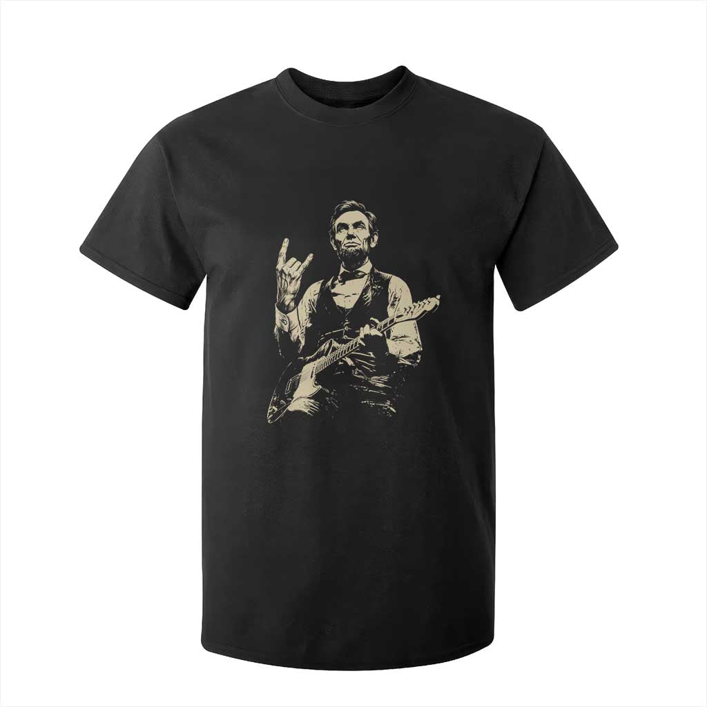 Rock And Roll Abraham Lincoln Playing Guitar T Shirt For Kid Vintage Patriotic Music Gift TS12 Black Print Your Wear