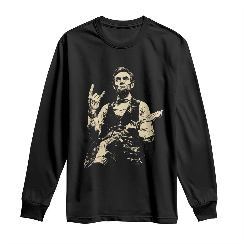 Rock And Roll Abraham Lincoln Playing Guitar Long Sleeve Shirt Vintage Patriotic Music Gift TS12 Black Print Your Wear