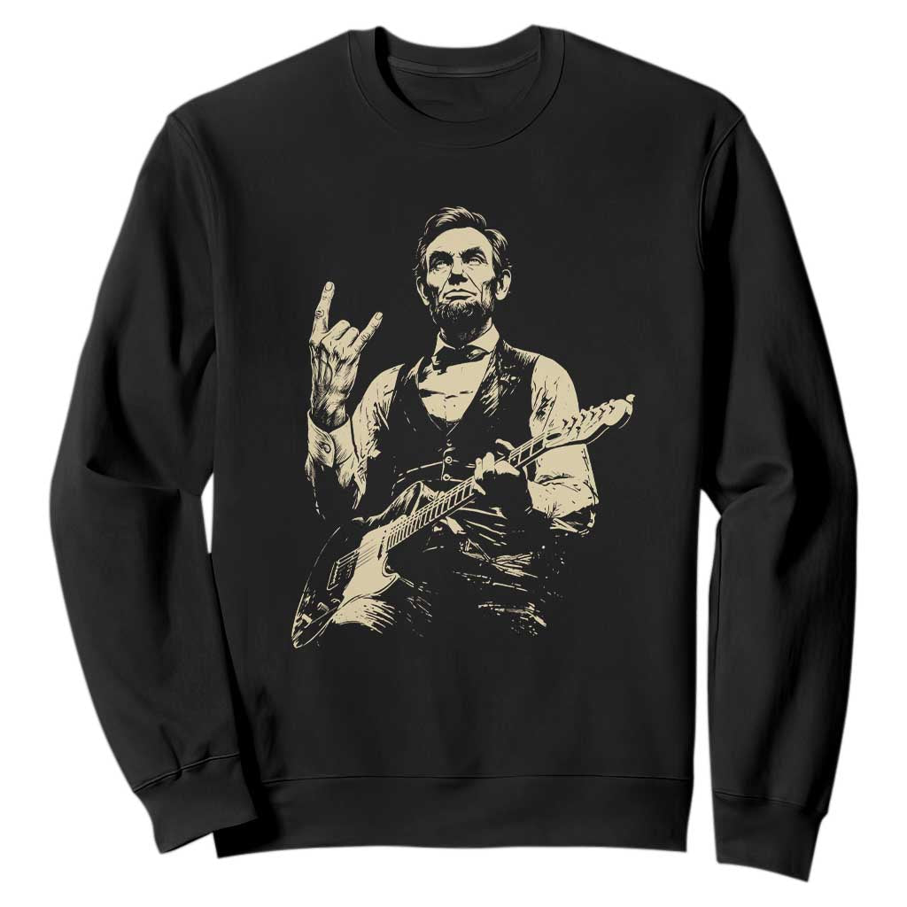 Rock And Roll Abraham Lincoln Playing Guitar Sweatshirt Vintage Patriotic Music Gift TS12 Black Print Your Wear