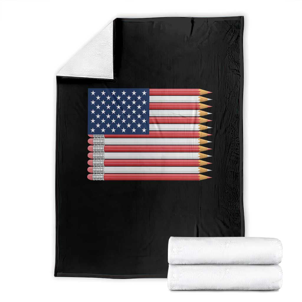 Pencil Stripes USA Flag Throw Blanket Proud American Teacher Graduation Gift TS12 Black Print Your Wear