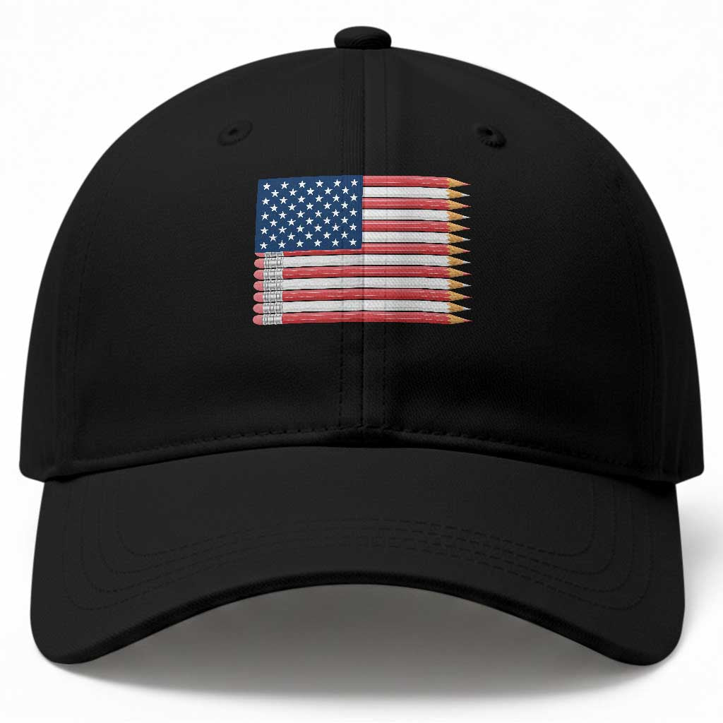 Pencil Stripes USA Flag Baseball Cap Proud American Teacher Graduation Gift TS12 Print Your Wear