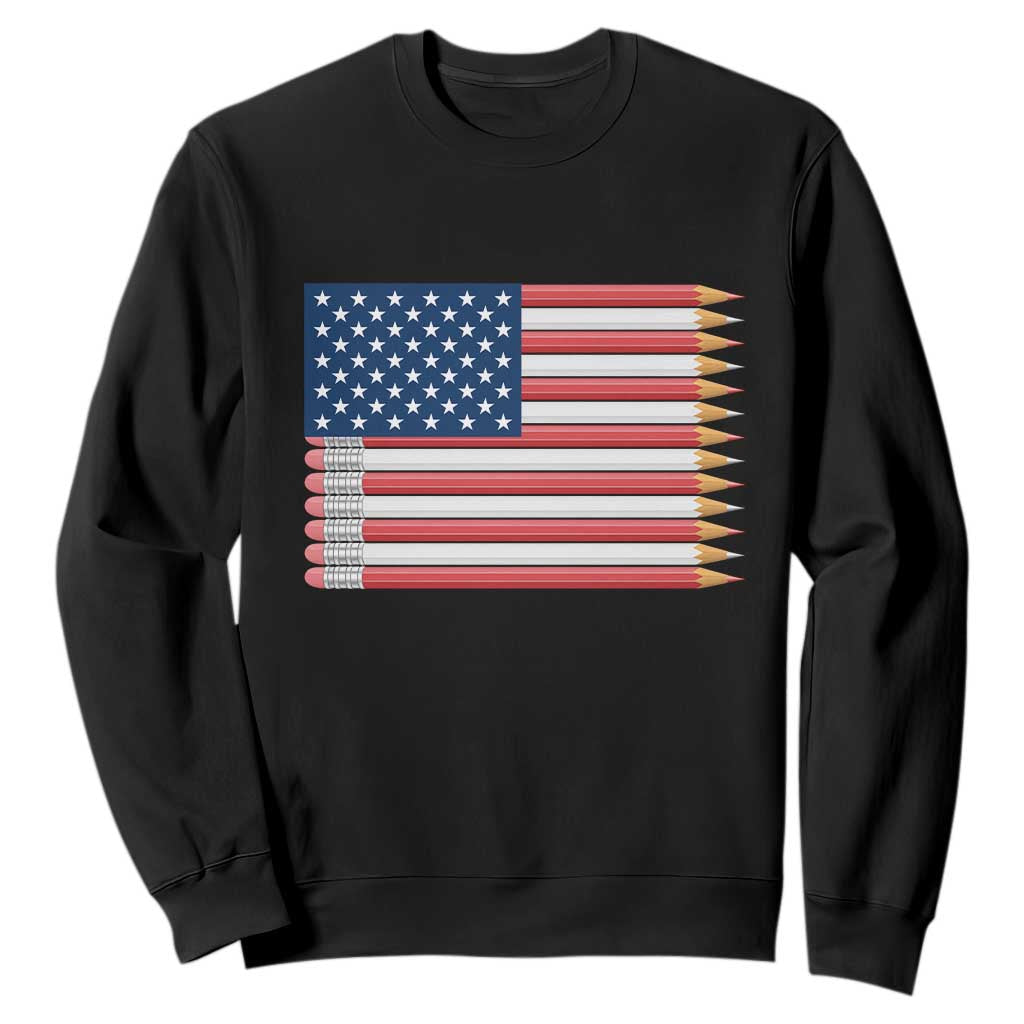 Pencil Stripes USA Flag Sweatshirt Proud American Teacher Graduation Gift TS12 Black Print Your Wear