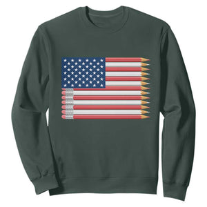 Pencil Stripes USA Flag Sweatshirt Proud American Teacher Graduation Gift TS12 Dark Forest Green Print Your Wear