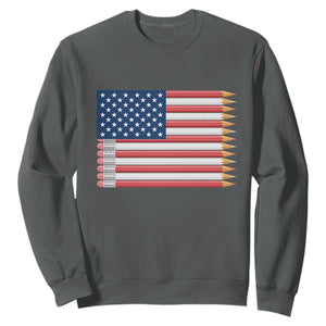 Pencil Stripes USA Flag Sweatshirt Proud American Teacher Graduation Gift TS12 Dark Heather Print Your Wear