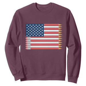 Pencil Stripes USA Flag Sweatshirt Proud American Teacher Graduation Gift TS12 Maroon Print Your Wear